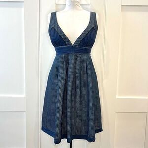 Nina Women’s Small Blue White Plunge Criss Cross Open Back Midi Dress